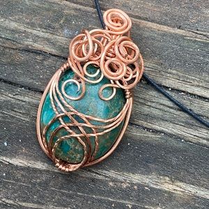 66.40ct turquoise handmade wire wrapped pendant